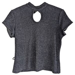 Vintage Cartise Women's Size 12‎ Black Fuzzy Metallic Sparkle Keyhole Top